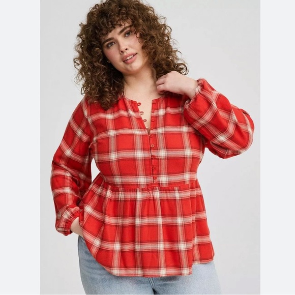 torrid Tops - Torrid Women Plus 4X Soft Flannel Plaid Tunic Top Orange Button Long Sleeve New
